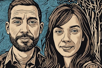 draw a custom portrait in linocut style