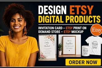 design digital products invitation card etsy print on demand store etsy mockup