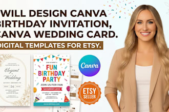 etsy shop setup for etsy digital products, editable invitation canva templates