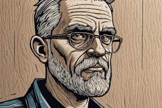 draw a custom character illustration in linocut style