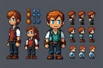make character sprite sheet in pixel art, game asset, 2d sprite animation, 8 bit