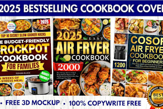 design bestselling cookbook cover, recipe book cover, paperback cover amazon KDP