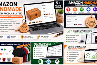 create amazon handmade custom product listings with variations