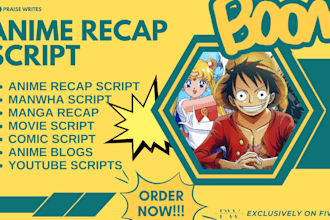 write your comic book script, write the script of your comic, anime or manga