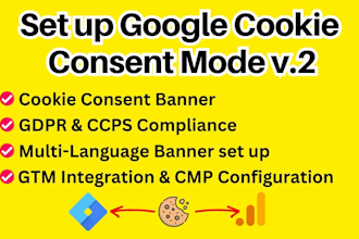 setup cookie consent banner, ga4, google consent mode v2 with GTM gdpr