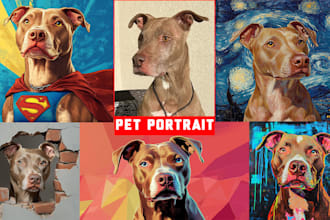 custom pet portrait of your cat or dog in any style using ai