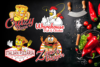create pizza, burger, chef, bakery, grill, bbq, fast food truck restaurant logo