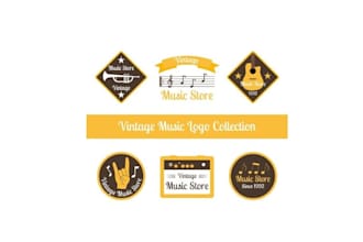 music store logo collection with vintage style