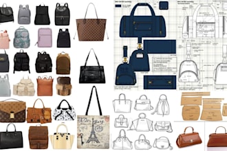design fashion bag, purse, backpack and create a techpack