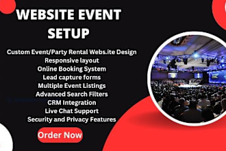 setup event website, membership, party rental booking website with ticket sales