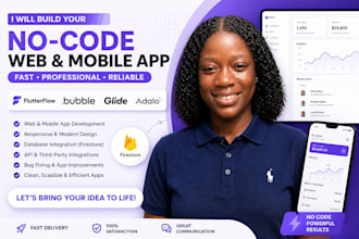 build custom no code web and mobile apps using bubble, flutterflow, adalo, glide