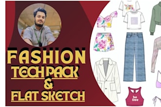 create tech pack and flat sketches for fashion design