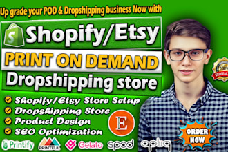 setup shopify store etsy digital products, pod listing printiful store, etsy SEO