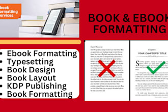 do ebook formatting, book typesetting, book layout for amazon kdp, ebook
