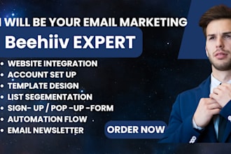 setup beehiiv newsletter, design beehive landing page, and create beehiiv email