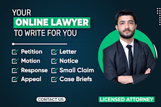 write motion, petition, lawsuit, pleadings, demand letters and legal document