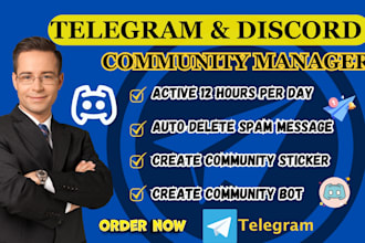 be your telegram and discord chatter community manager or admin with 20 chatter