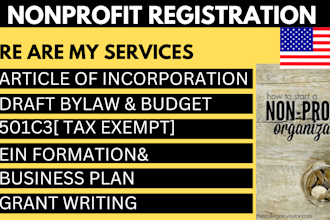 file your 501c3 paperwork, non profit registration, form 1023 ez and full, bylaw