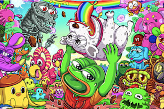 do crypto meme nft art, crypto art, pepe art, ponke sytles art, pepe art