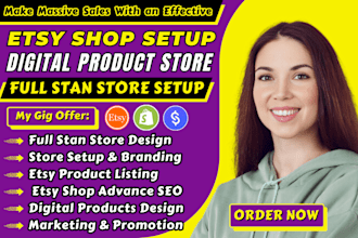 setup etsy shop etsy seo listing digital product store stan store etsy pod