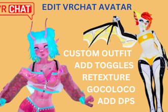 create, edit custom 3d avatars customize vrchat avatar, fix mmd models,fbx model