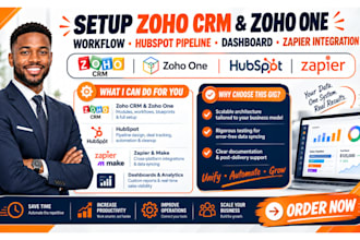 setup zoho CRM zoho one workflow hubspot pipeline dashboard zapier integration