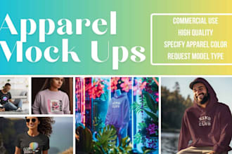 create realistic t shirt, hoodie, sweatshirt mock ups