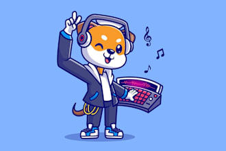 dog dj playing music cartoon logo
