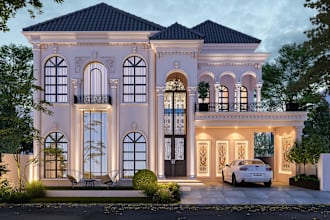 model, render 3d architectural exterior of house and commercial building