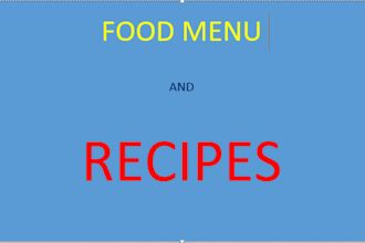 design food menu and recipe for your hotel and personal use