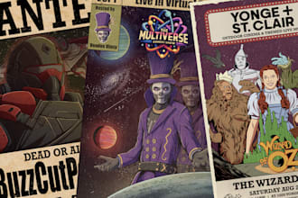 draw vintage retro poster, book and album cover