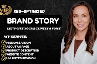 write your brand story, about us page, product description, website bio,about us