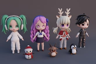 create you a 3d low poly, stylized, cartoon characters
