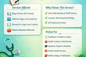 write contents in nutrition, nursing, healthcare and psychology
