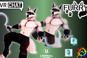 customize vrchat avatar character, 3d furry animaze, 3d model 3d stylize, unity