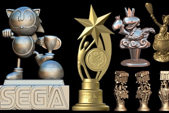 design custom 3d trophy model awards medal badges for 3d rendering and printing