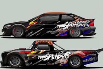design a car wrap for racing and drift livery, rally car wrap, vehicle wrap