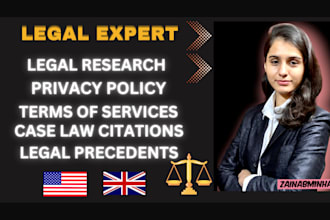do legal research, case laws and draft your tos and privacy policy