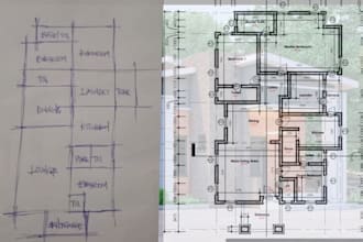 blueprint 2d floor plan, convert brief PDF sketch image to architectural drawing