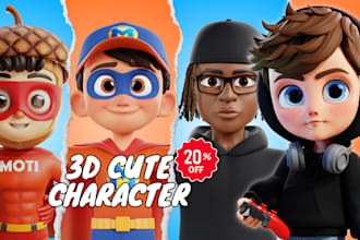 design 3d cute character, mascot, cartoon character for game and animation
