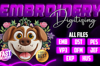 digitize logo for embroidery in 1 hour dst, pes, ofm files