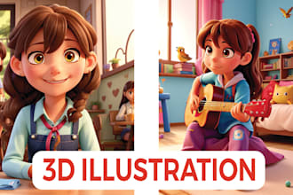 create 3d   children  book illustration and cover and  coloring book  with ai
