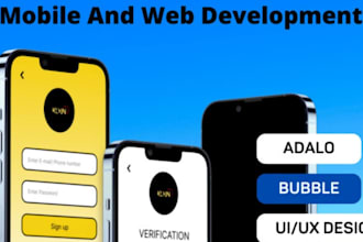 build your mobile app, pwa, ai api using bubble io, adalo, flutterflow, glide