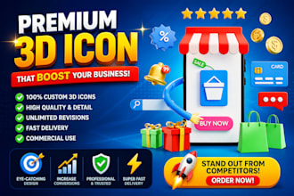 do professional 3d icons for interface, website, branding