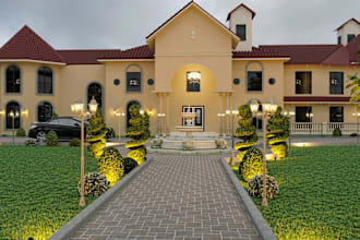 do exterior house design,realistic render and floor plan