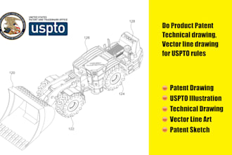 do product patent technical drawing, vector line drawing for uspto rules