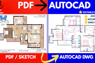 convert pdf, sketch image to autocad dwg professionally