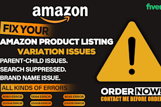 fix amazon listing variations parent child search suppressed, brand name issue