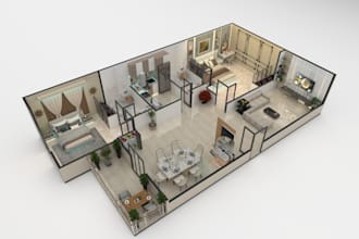 do 3d floor plan and realistic render with visualization