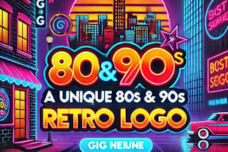 design a bold 80s or 90s retro logo with a vintage touch